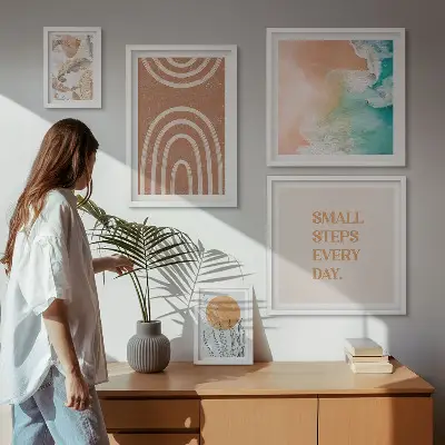 Moderne schilderijenset met stijlvolle plantendecoraties