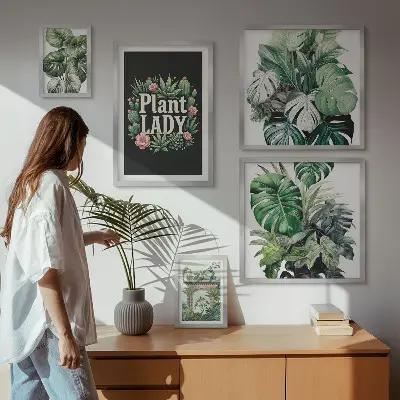 Gallerijmuur met groene accenten in boho-stijl