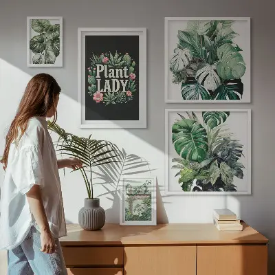 Gallerijmuur met groene accenten in boho-stijl