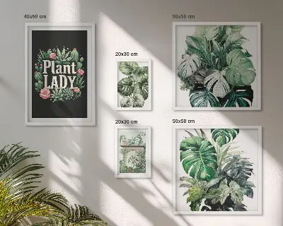 Gallerijmuur met groene accenten in boho-stijl