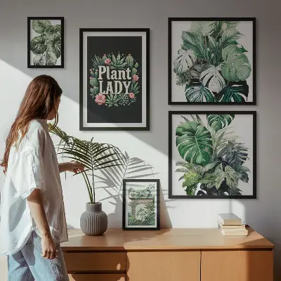 Gallerijmuur met groene accenten in boho-stijl