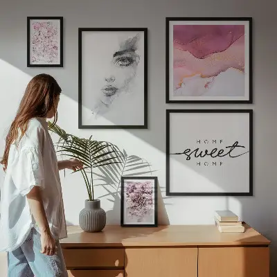 Wanddecoratie compositie vrouwenportretten met bloemen in pasteltinten