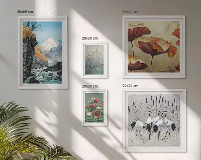 Moderne schilderijen set met bloemen en bergen in landschappen