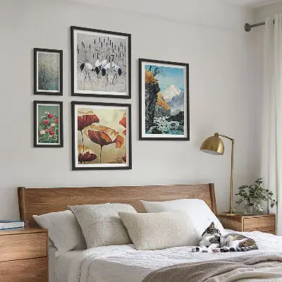 Moderne schilderijen set met bloemen en bergen in landschappen