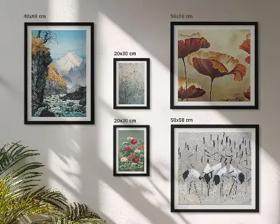 Moderne schilderijen set met bloemen en bergen in landschappen
