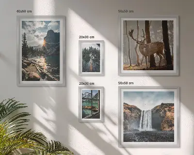 Set van moderne schilderijen met landschappen, natuur, watervallen en fauna