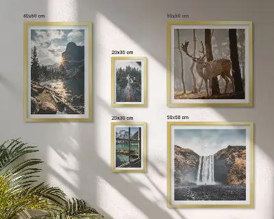 Set van moderne schilderijen met landschappen, natuur, watervallen en fauna