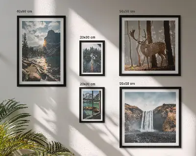 Set van moderne schilderijen met landschappen, natuur, watervallen en fauna