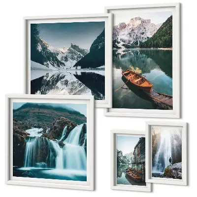 Wanddecoratie compositie Watervallen bij bergmeren