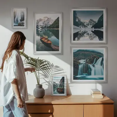 Wanddecoratie compositie Watervallen bij bergmeren