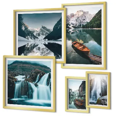 Wanddecoratie compositie Watervallen bij bergmeren
