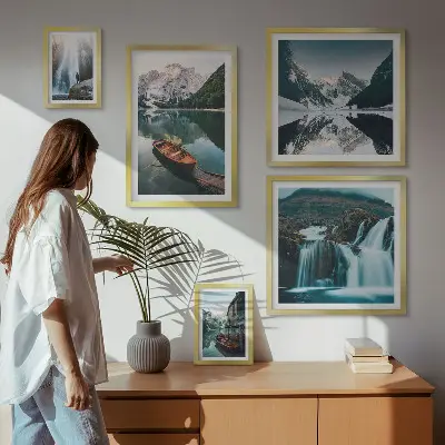 Wanddecoratie compositie Watervallen bij bergmeren