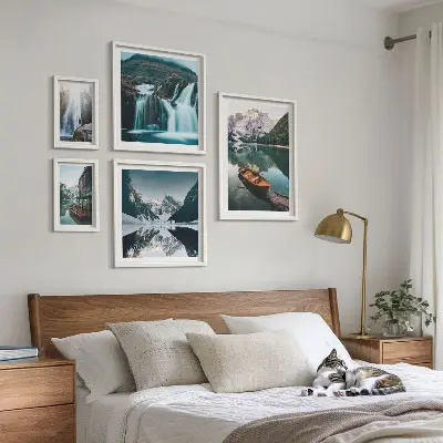 Wanddecoratie compositie Watervallen bij bergmeren