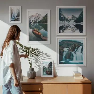 Wanddecoratie compositie Watervallen bij bergmeren