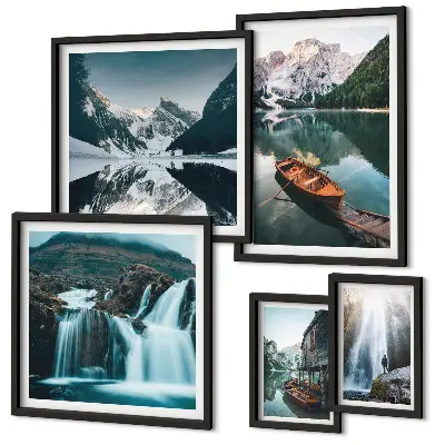 Wanddecoratie compositie Watervallen bij bergmeren