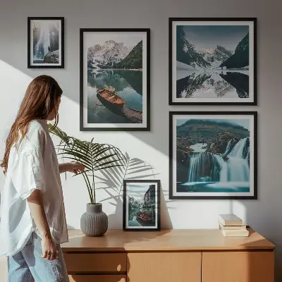 Wanddecoratie compositie Watervallen bij bergmeren