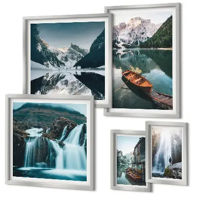 Wanddecoratie compositie Watervallen bij bergmeren