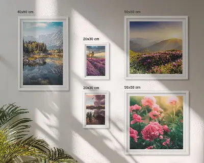 Moderne schilderijen set met landschappen, natuur, bloemen en bergen