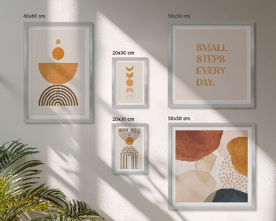 Gallery wall Stijlvolle afbeeldingen in aardse tinten.
