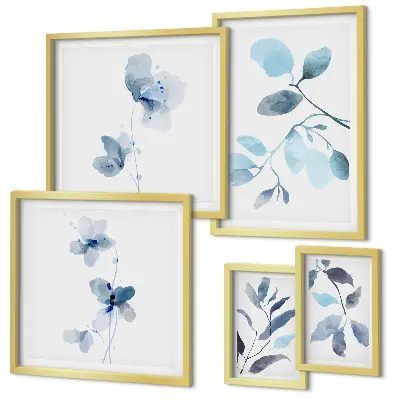 Blauwe plantaccenten wanddecoratie met compositie