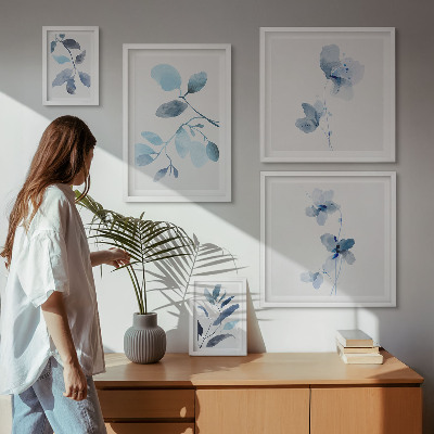 Wanddecoratie compositie Blauwe plantaccenten