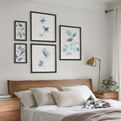 Wanddecoratie compositie Blauwe plantaccenten