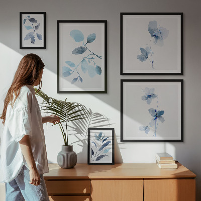 Wanddecoratie compositie Blauwe plantaccenten