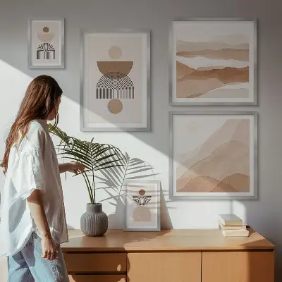 Gallery wall met abstracte aardcomposities