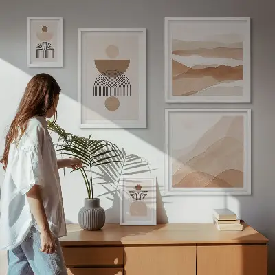 Gallery wall met abstracte aardcomposities
