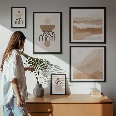 Gallery wall met abstracte aardcomposities