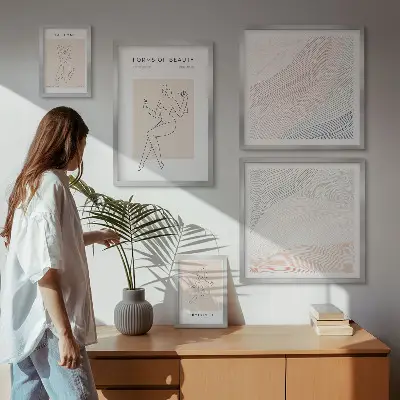 Wanddecoratie compositie vormen van schoonheid met silhouetlijnen