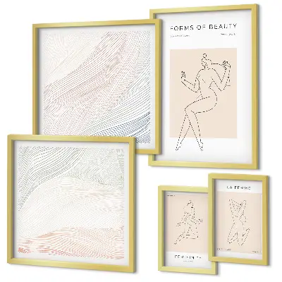 Wanddecoratie compositie vormen van schoonheid met silhouetlijnen