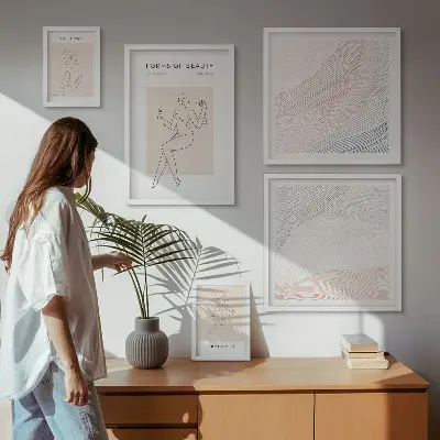 Wanddecoratie compositie vormen van schoonheid met silhouetlijnen