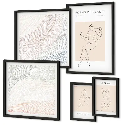 Wanddecoratie compositie vormen van schoonheid met silhouetlijnen