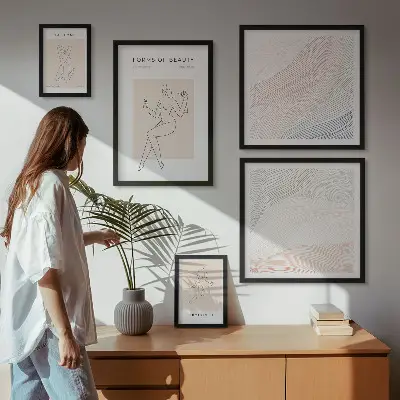 Wanddecoratie compositie vormen van schoonheid met silhouetlijnen