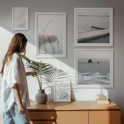 Schilderijenset zeegezichten minimalistische stijl