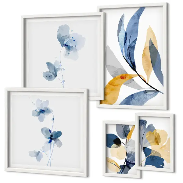 Set moderne schilderijen met plantenmotieven in pastelkleuren