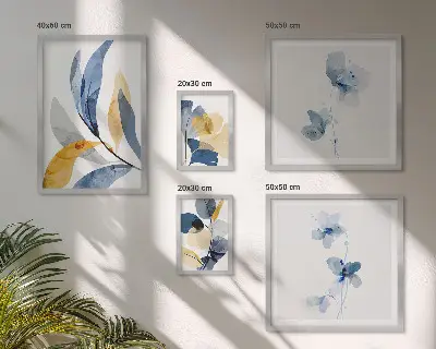 Set moderne schilderijen met plantenmotieven in pastelkleuren