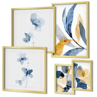 Set moderne schilderijen met plantenmotieven in pastelkleuren