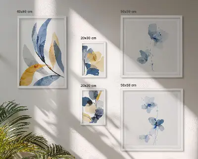 Set moderne schilderijen met plantenmotieven in pastelkleuren