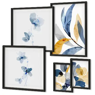 Set moderne schilderijen met plantenmotieven in pastelkleuren