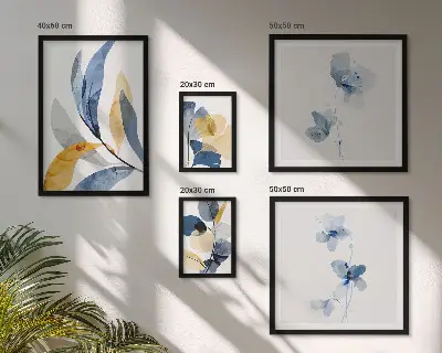 Set moderne schilderijen met plantenmotieven in pastelkleuren
