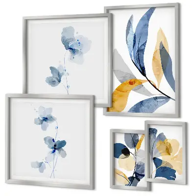 Set moderne schilderijen met plantenmotieven in pastelkleuren