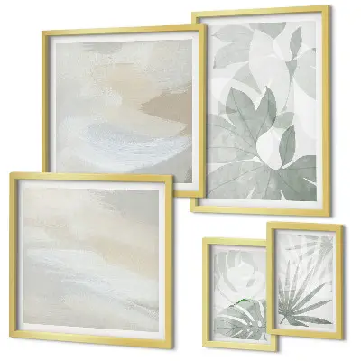 Gallery wall met grijze en witte plantmotieven