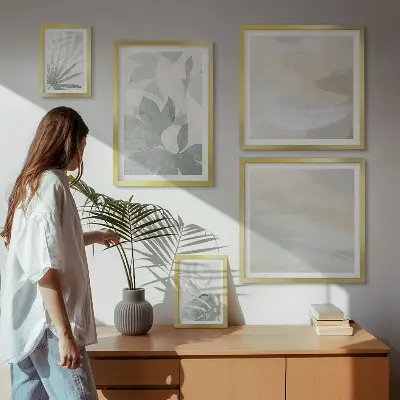 Gallery wall met grijze en witte plantmotieven