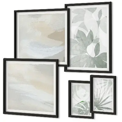 Gallery wall met grijze en witte plantmotieven