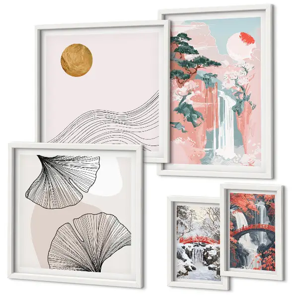 Wanddecoratie compositie met watervallandschappen van Japan