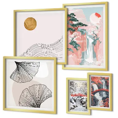 Wanddecoratie compositie met watervallandschappen van Japan