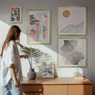 Wanddecoratie compositie met watervallandschappen van Japan