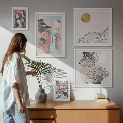 Wanddecoratie compositie met watervallandschappen van Japan